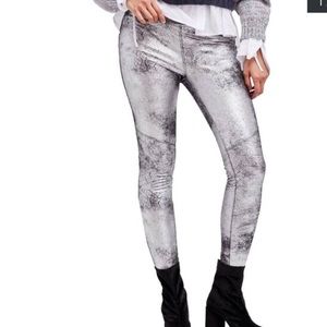 Free People Faux Leather Metallic Distressed Leggings Size X Large